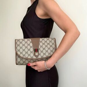 Gucci authentic clutch bag brown monogram coated supreme canvas